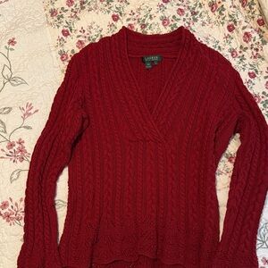 Lauren Ralph Lauren Deep Red V-Neck Sweater